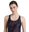 Women's Endurance 10 Hyperboom Printed Racerback One Piece Swimwear - Black & Electric Pink