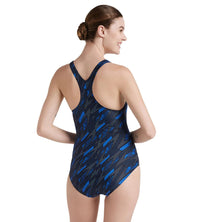 Women's Endurance 10 Hyperboom Printed Racerback One Piece Swimwear - True Navy & True Cobalt