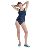 Women's Endurance 10 Hyperboom Printed Racerback One Piece Swimwear - True Navy & True Cobalt