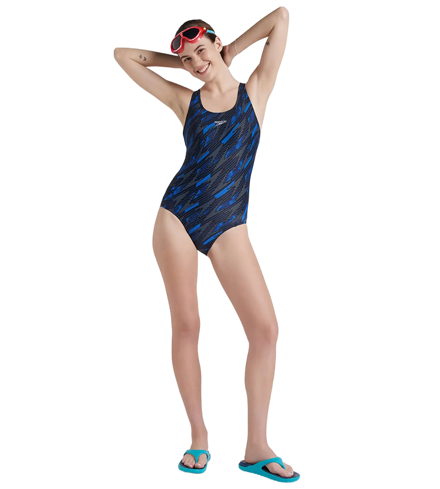 Women's Endurance 10 Hyperboom Printed Racerback One Piece Swimwear - True Navy & True Cobalt