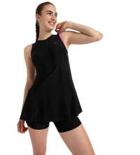Women's Endurance10 Closedback Swimdress With Boyleg - Black & Neon Violet