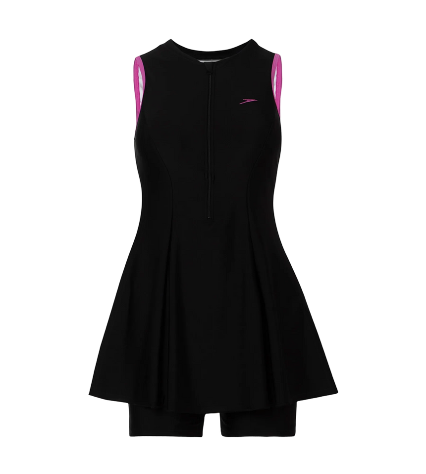 Women's Endurance10 Closedback Swimdress With Boyleg - Black & Neon Violet