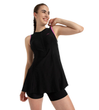Women's Endurance10 Closedback Swimdress With Boyleg - Black & Neon Violet