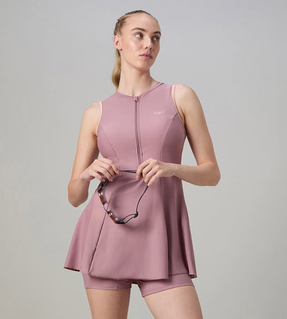Women's Endurabrite Closedback Swimdress With Boyleg - Nostalgic Mauve & Dusty Pink