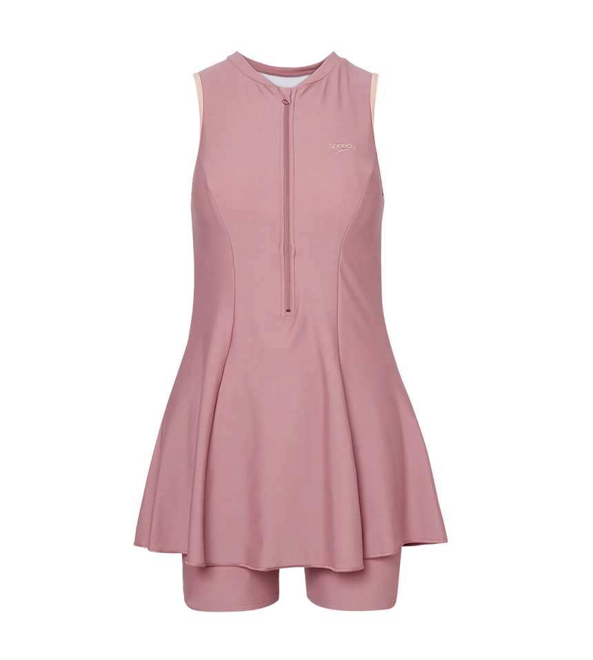 Women's Endurabrite Closedback Swimdress With Boyleg - Nostalgic Mauve & Dusty Pink
