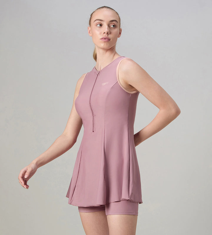 Women's Endurabrite Closedback Swimdress With Boyleg - Nostalgic Mauve & Dusty Pink