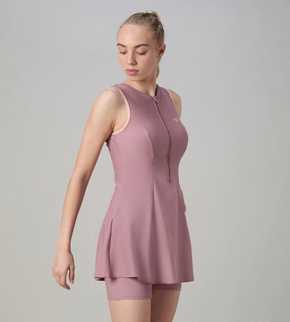 Women's Endurabrite Closedback Swimdress With Boyleg - Nostalgic Mauve & Dusty Pink