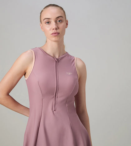 Women's Endurabrite Closedback Swimdress With Boyleg - Nostalgic Mauve & Dusty Pink