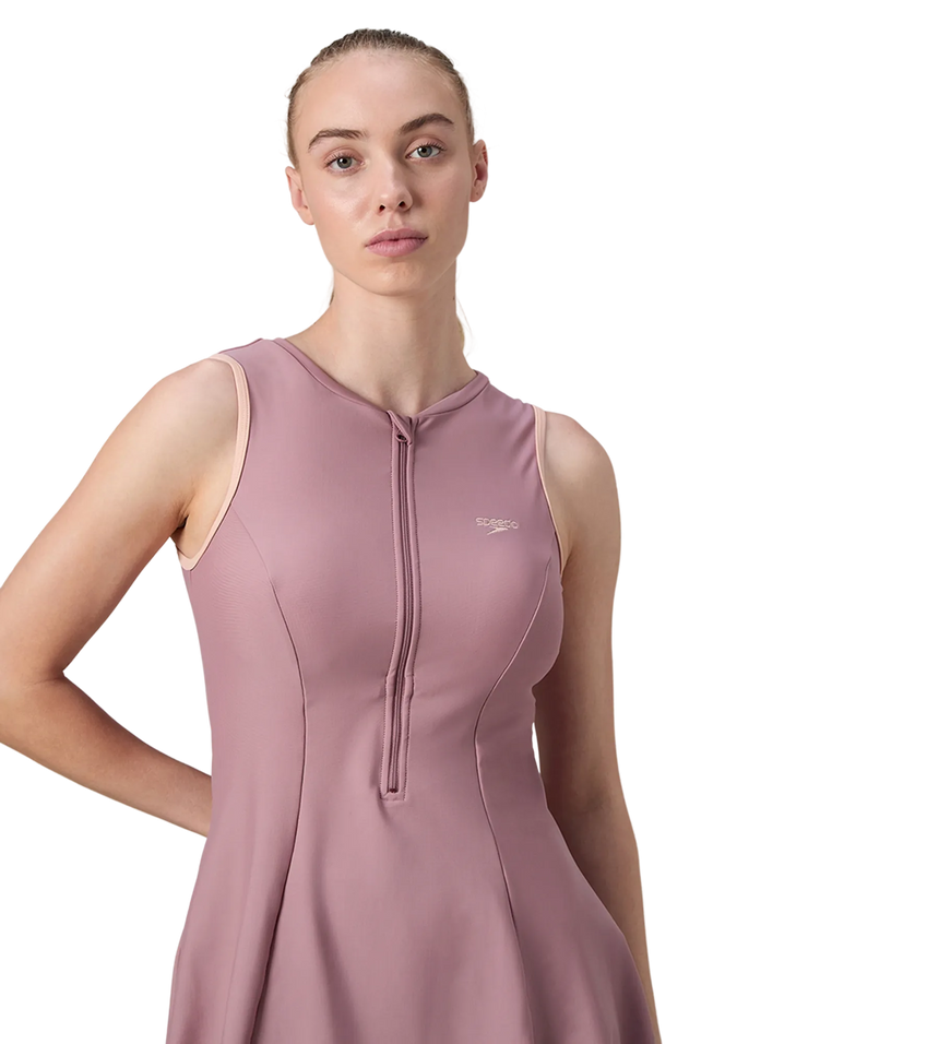 Women's Endurabrite Closedback Swimdress With Boyleg - Nostalgic Mauve & Dusty Pink