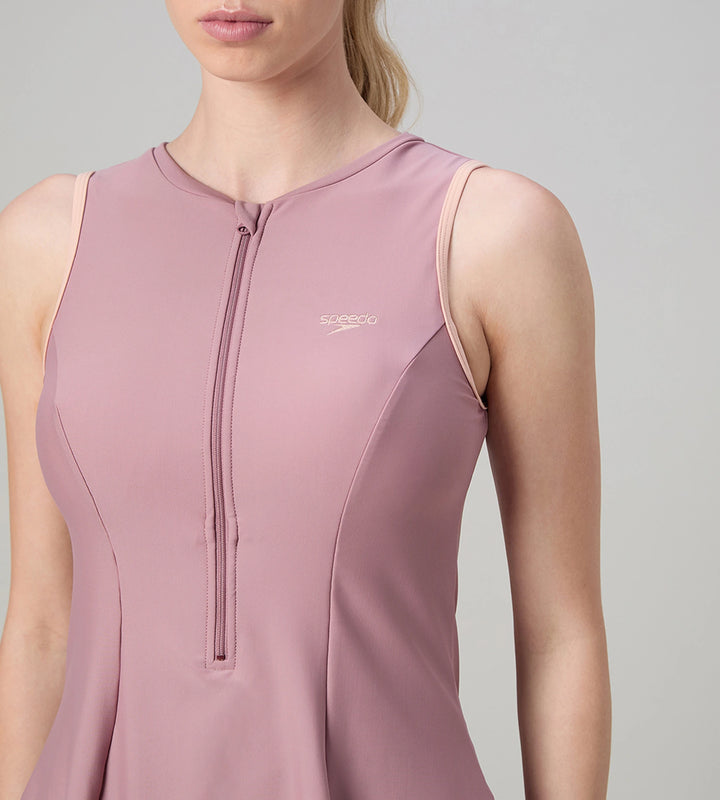 Women's Endurabrite Closedback Swimdress With Boyleg - Nostalgic Mauve & Dusty Pink