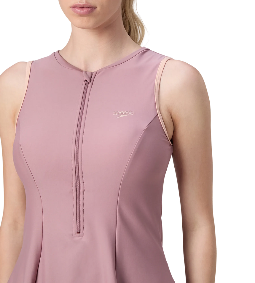 Women's Endurabrite Closedback Swimdress With Boyleg - Nostalgic Mauve & Dusty Pink