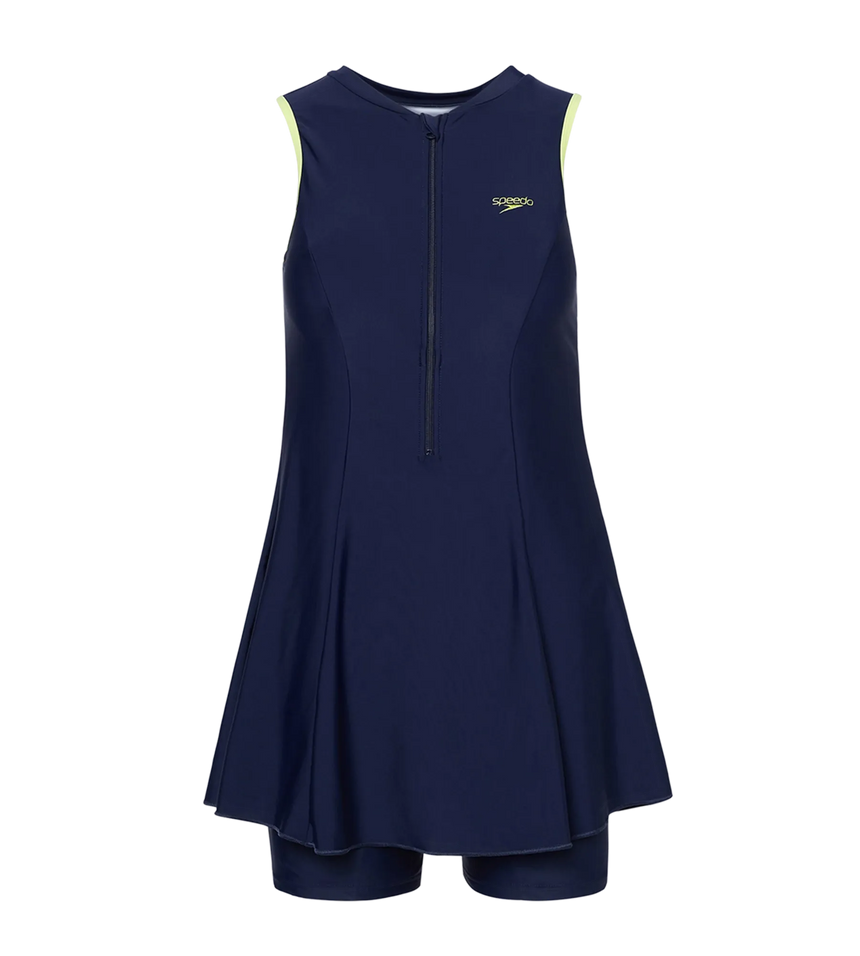 Women's Endurance10 Closedback Swimdress With Boyleg - True Navy & Electric Lime