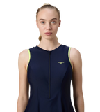 Women's Endurance10 Closedback Swimdress With Boyleg - True Navy & Electric Lime