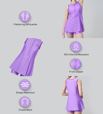 Women's Endurabrite Closedback Swimdress With Boyleg - Purple Mist & Tillandsia Purple