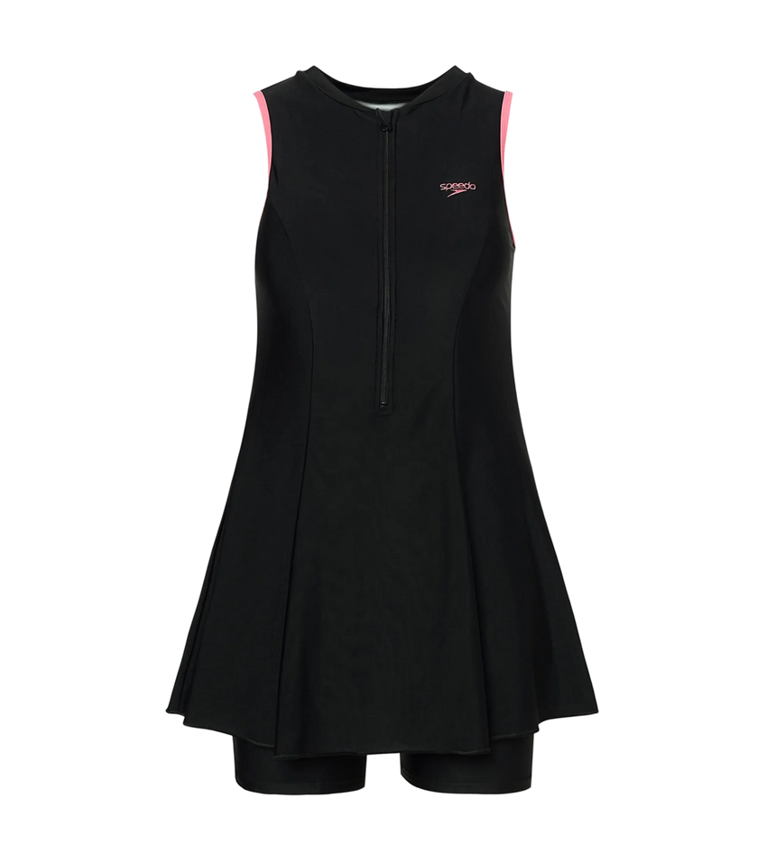 Women's Endurance10 Closedback Swimdress With Boyleg - Black & Pink Lemonade
