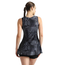 Women's Endurance10 Printed Closedback Swimdress With Boyleg - Black, Anthracite & Grey Lead