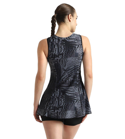 Women's Endurance10 Printed Closedback Swimdress With Boyleg - Black, Anthracite & Grey Lead