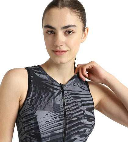 Women's Endurance10 Printed Closedback Swimdress With Boyleg - Black, Anthracite & Grey Lead
