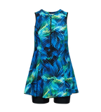 Women's Endurance10 Printed Closedback Swimdress With Boyleg - Black & Deep Saffire