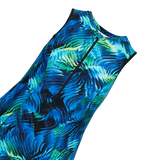 Women's Endurance10 Printed Closedback Swimdress With Boyleg - Black & Deep Saffire