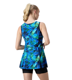 Women's Endurance10 Printed Closedback Swimdress With Boyleg - Black & Deep Saffire