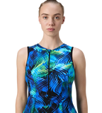 Women's Endurance10 Printed Closedback Swimdress With Boyleg - Black & Deep Saffire