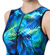 Women's Endurance10 Printed Closedback Swimdress With Boyleg - Black & Deep Saffire