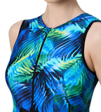 Women's Endurance10 Printed Closedback Swimdress With Boyleg - Black & Deep Saffire