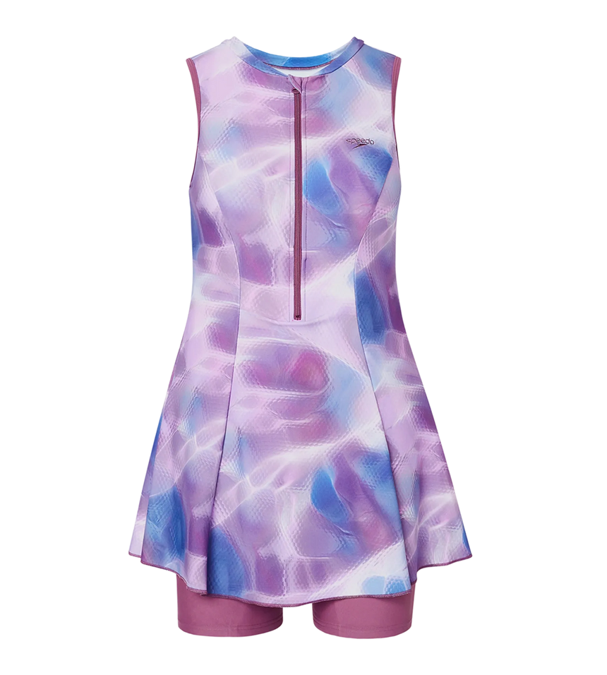 Women's Endurabrite Printed Closedback Swimdress With Boyleg - Rum Raisin