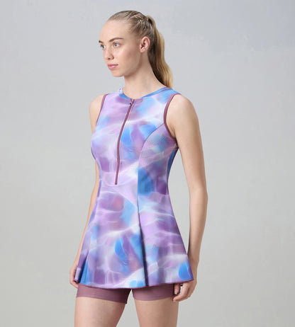 Women's Endurabrite Printed Closedback Swimdress With Boyleg - Rum Raisin