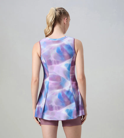 Women's Endurabrite Printed Closedback Swimdress With Boyleg - Rum Raisin