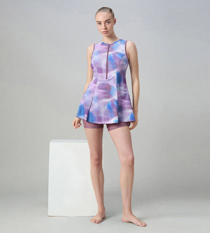 Women's Endurabrite Printed Closedback Swimdress With Boyleg - Rum Raisin