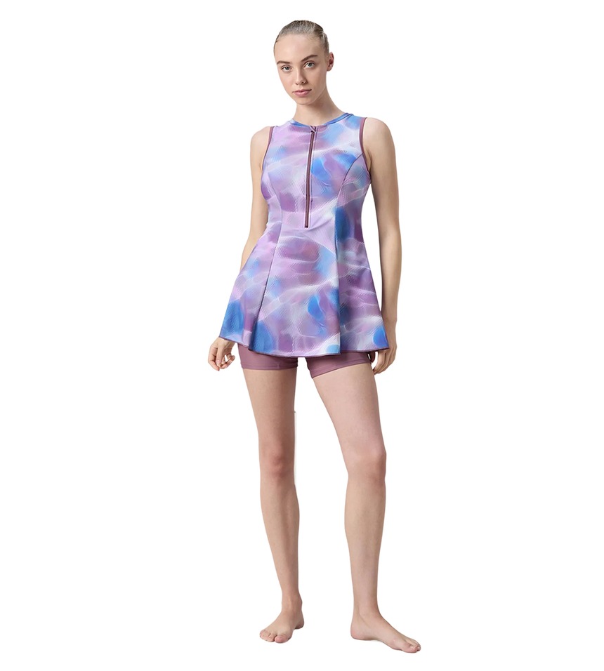 Women's Endurabrite Printed Closedback Swimdress With Boyleg - Rum Raisin