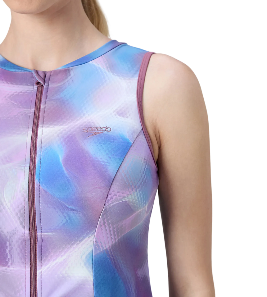 Women's Endurabrite Printed Closedback Swimdress With Boyleg - Rum Raisin
