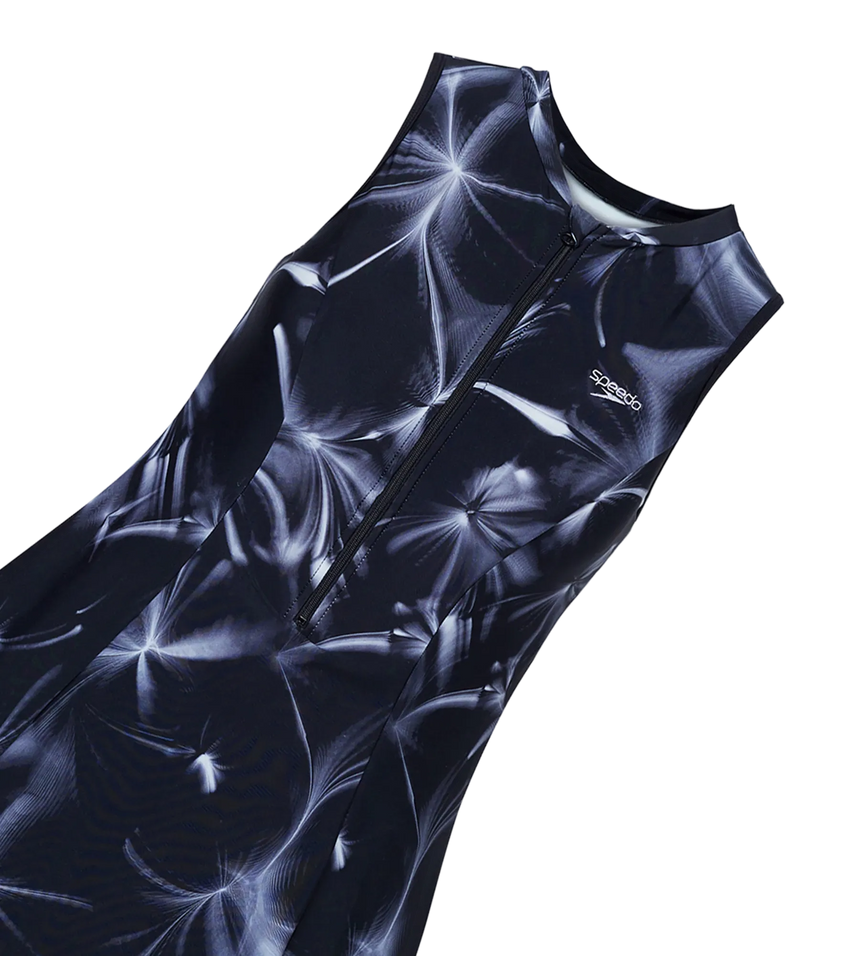 Women's Endurance10 Printed Closedback Swimdress With Boyleg - Black & Grey