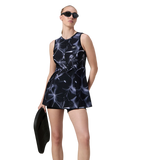 Women's Endurance10 Printed Closedback Swimdress With Boyleg - Black & Grey