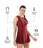 Women's Endura Brite Closedback Swimdress With Boyleg - Oxblood & Black