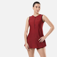 Women's Endura Brite Closedback Swimdress With Boyleg - Oxblood & Black