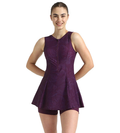 Women's Endurance10 Printed Closedback Swimdress With Boyleg - Plum Dandy