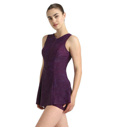 Women's Endurance10 Printed Closedback Swimdress With Boyleg - Plum Dandy