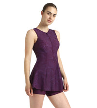 Women's Endurance10 Printed Closedback Swimdress With Boyleg - Plum Dandy