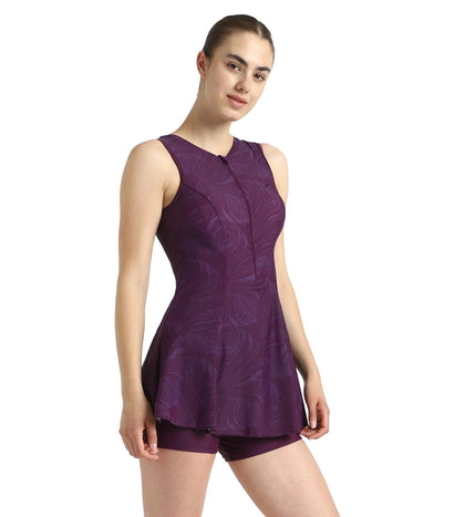 Women's Endurance10 Printed Closedback Swimdress With Boyleg - Plum Dandy
