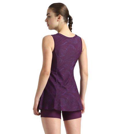 Women's Endurance10 Printed Closedback Swimdress With Boyleg - Plum Dandy
