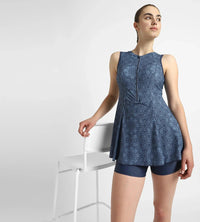 Women's Endurance10 Printed Closedback Swimdress With Boyleg - Spruce Blue & Washed Blue