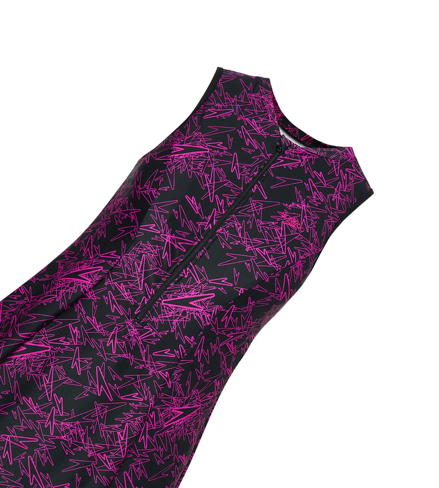 Women's Endurance10 Printed Closedback Swimdress With Boyleg - Black & Electric Pink