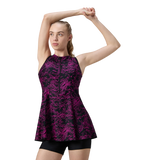 Women's Endurance10 Printed Closedback Swimdress With Boyleg - Black & Electric Pink