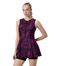 Women's Endurance10 Printed Closedback Swimdress With Boyleg - Black & Electric Pink