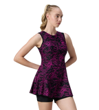 Women's Endurance10 Printed Closedback Swimdress With Boyleg - Black & Electric Pink