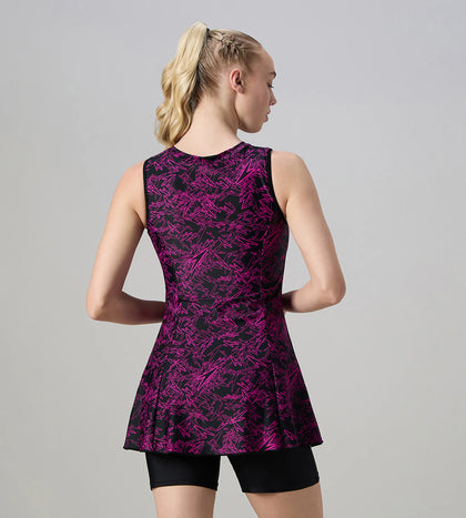 Women's Endurance10 Printed Closedback Swimdress With Boyleg - Black & Electric Pink