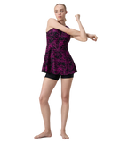 Women's Endurance10 Printed Closedback Swimdress With Boyleg - Black & Electric Pink